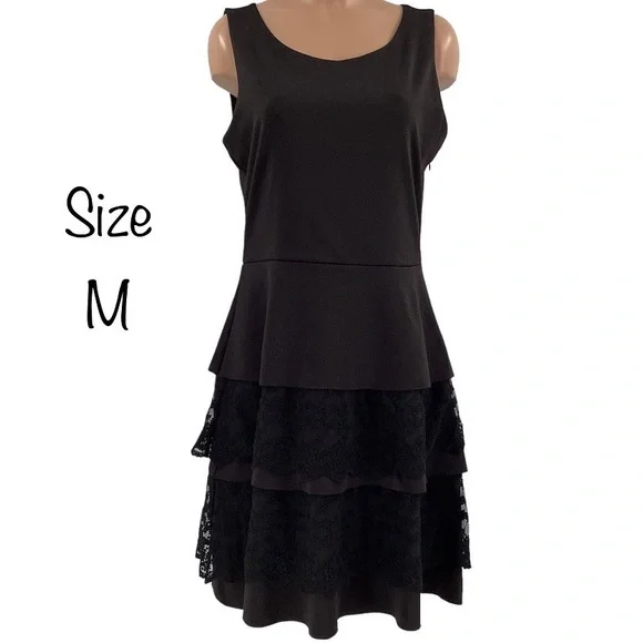 Alfani Black Tiered Skirt Lace Ruffle Skirt Dress Size M